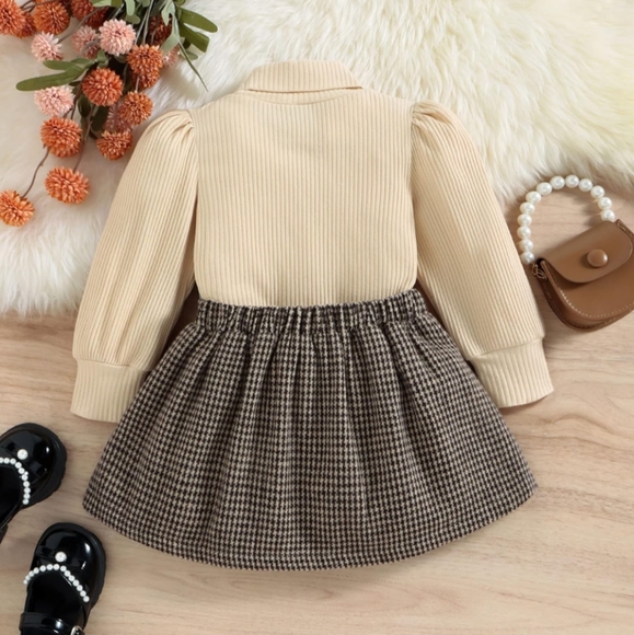 Toddler Girl Trendy Ruffled Ribbed Long-sleeve Tee and Plaid Skirt, NWT - Picture 5 of 8